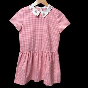 BROOKS BROTHERS GIRL CHECKERED PETERPAN FLORAL COLLAR DRESS